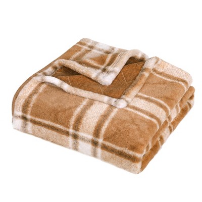 Walensee 50" x 60" Singe-Layer Reversible Jacquard Chenille & Printed Rabbit Fur Throw Blanket – Silky Rabbit Fur Texture, One Layer with Two Plush