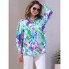 INSPIRE CHIC Women's Casual V Neck Floral Roll Up Long Sleeve Chiffon Button Down Fashion Blouses - 2 of 4