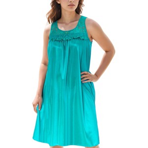 Yafemarte Women’s Silky Satin Feeling Sleeveless Nightgown with Lace and Ruffle Design - 1 of 4