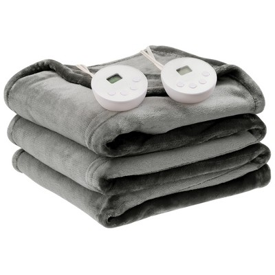 Costway 84'' x 90'' Flannel Heated Blanket Electric Throw w/ Dual Controllers  Blue\Red\Beige\Gray