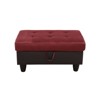 DOMETOUR Red Flannel and PVC Storage Ottoman Upholstered Living Room Footrest with Hidden Storage, Modern Multi-Material Accent Bench - 3 of 4