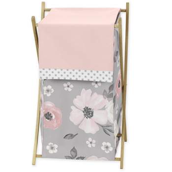 Sweet Jojo Designs Girl Laundry Hamper Watercolor Floral Grey and Pink