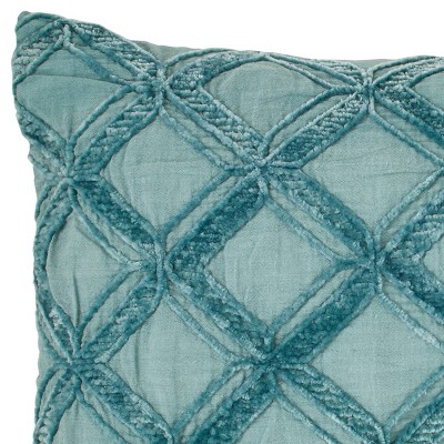 Teal Quilted Cotton Rectangular Decorative Throw Pillow