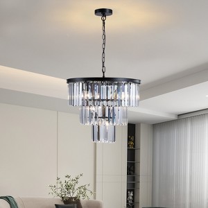 DOMETOUR 20'' Modern Crystal Chandelier, Black Finish, 7-Light 3-Tier Pendant for Dining, Living, Bedroom (Bulb Not Included) - 1 of 4