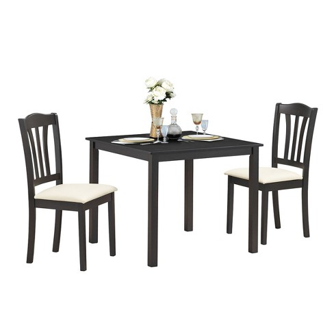 Costway 3 Piece Dining Set Square Dinning Pub Table W 2 Solid Wooden Chairs Padded Seat Coffee Beige Target