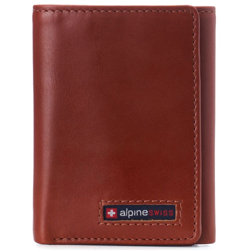 Alpine Swiss Leon Mens RFID Safe Trifold Wallet Cowhide Leather Comes in a Gift Box, 1 of 6
