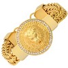 Steeltime Men's stainless steel double row wheat chain and lion head charm bracelet with greek key accents, Color Options: Silver, Gold - 2 of 4