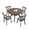 GDFStudio Stilwell Modern 5 Piece Round Rubber Wood and Fabric Upholstered Dining Table Set - 3 of 4