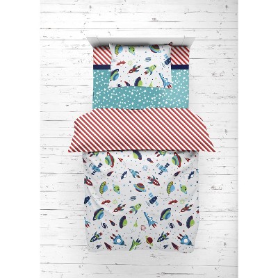 Bacati - Airspace Aqua Navy Green Red 4 pc Toddler Bedding Set