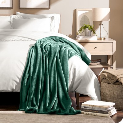 Forest Green Microplush Fleece Reversible Throw Blanket