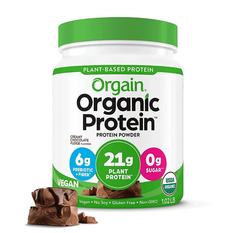Orgain Organic Vegan Plant Based Protein Powder - Creamy Chocolate Fudge - 16.32oz, 1 of 9