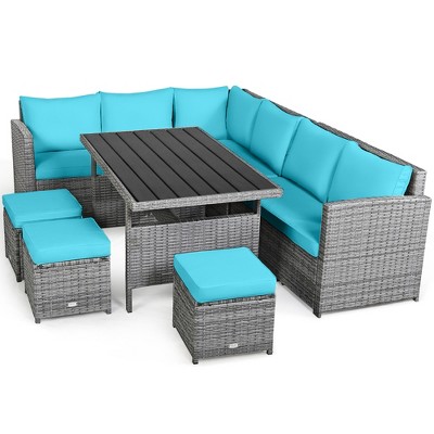 Tangkula 6-piece Outdoor Rattan Conversation Set Sectional Sofa Set ...