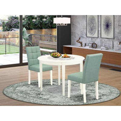 East West Furniture 3 Piece Dinner Table Set contain A Wooden Table and 2 Platinum Gray Faux Leather Person Chairs with Stylish Back- Linen White
