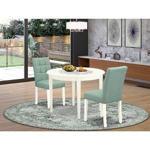 East West Furniture 3 Piece Dinner Table Set contain A Wooden Table and 2 Platinum Gray Faux Leather Person Chairs with Stylish Back- Linen White - 1 of 4