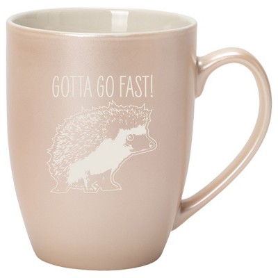 100 North Hedgehog 10 Ounce White and Precious Pearl Metallic Finish, Comfortably Fits Your Hands, New Bone China Coffee Tea Cup Mug, Gotta Go Fast!