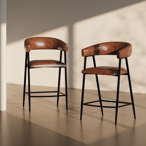 PAGED 26" High Seat Bar Stools Set of 2, Modern PU Leather Counter Height Bar Chair with Back, Iron Frame for Bar, Kitchen, Dining Room - 1 of 4