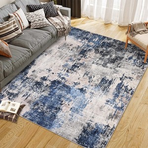 Area Rug 8'x10' Soft Washable Floor Carpet Non Slip Non Shedding Floor Covering Low Pile, Indoor Contemporary Printed Rug Bedroom Living Room Blue - 1 of 4