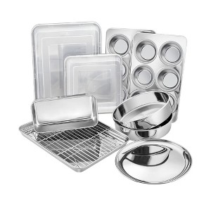 Itopfox Stainless Steel Bakeware Set, 12-Piece Kitchen Baking Pans with Rack, Square Cake Pan, Lasagna Pan, Loaf Pan, Muffin Pan, Pizza Tray & Covers - 1 of 4