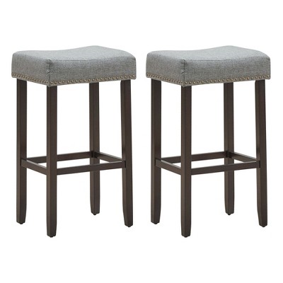 Costway Set Of 4 Nailhead Saddle Bar Stools 24'' Height W/ Fabric Seat &  Wood Legs Beige\gray : Target