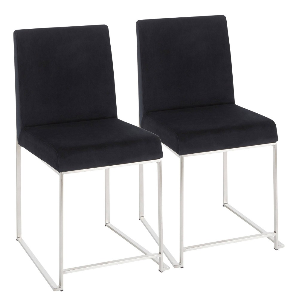 Photos - Chair Set of 2 High Back Fuji Contemporary Dining  Stainless Steel/Black V
