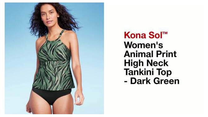 Women&#39;s Animal Print High Neck Tankini Top - Kona Sol&#8482; Dark Green, 2 of 8, play video
