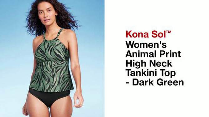 Women&#39;s Animal Print High Neck Tankini Top - Kona Sol&#8482; Dark Green, 2 of 8, play video