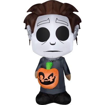 Gemmy Airblown Inflatable Michael Myers w/Jack o Lantern, 5 ft Tall, Grey