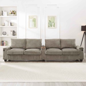 4-Seater Sofa Couch with Hidden Arm Storage, Sofa with USB Ports and Flip-Top Cup Holders, Corduroy Sofa with Plywood Frame - Koiai - 1 of 4
