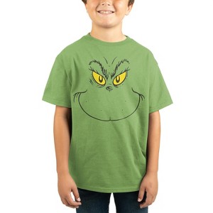 The Grinch Face Boys Forest Green Crew Short Sleeve T-shirt - 1 of 4