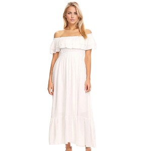 Anna-Kaci Women's Off Shoulder Double Ruffle Elastic Waist Maxi Flared Dress for Daily Wear - 1 of 4