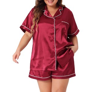 Agnes Orinda Women's Plus Size Elegant Satin Pajamas Sets with Pockets 2 Pcs - 1 of 4