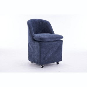 Gulches Blue Chenille Swivel Dining Chair Set of 2 360 Degree Wheels Ergonomic Back 21 inch Wide 250 lb Compact Kitchen Dining Room - 1 of 4