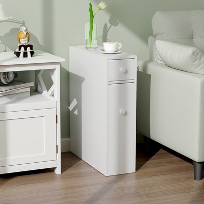 White MDF Freestanding Bathroom Cabinet with Flip Top and Pull-Out Shelves