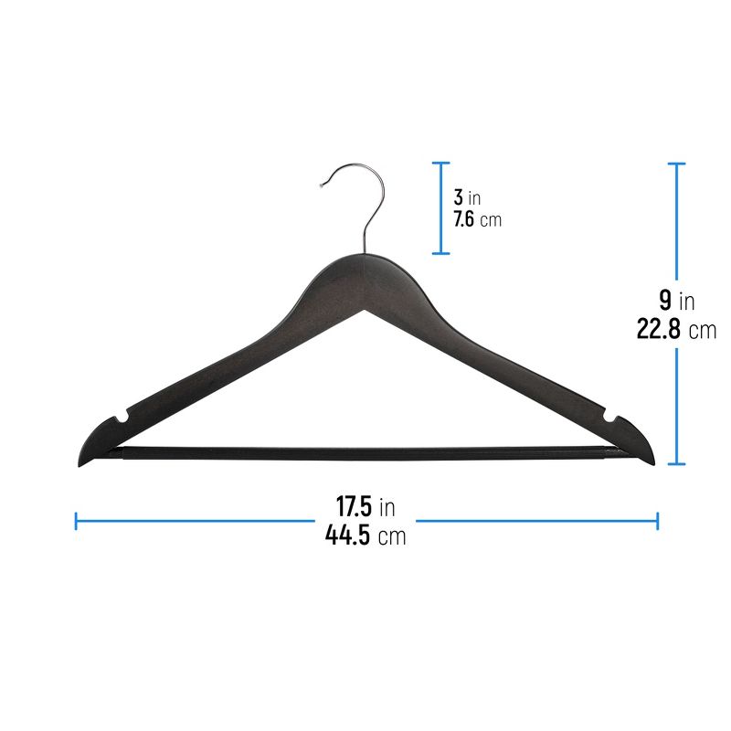 OSTO Wooden Suit Hangers; Ultra-Durable Smooth Finish Wood Coat Hanger with Non Slip, Grooved Pant Bar & Swivel Hook, 4 of 7