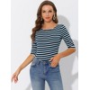 INSPIRE CHIC Women's Stripes Casual Basic Elbow Sleeves Boat Neck Slim Fit T-Shirts - 3 of 4