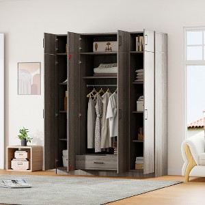 TIRAMISUBEST 4-Door Wardrobe with 1 Storage Drawer and Top Cabinet, Bedroom Closet Armoire with Storage Shelves - 1 of 4
