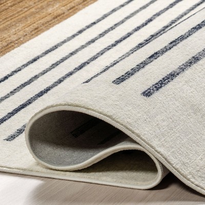 Keeva Beige and Black Striped Synthetic Area Rug