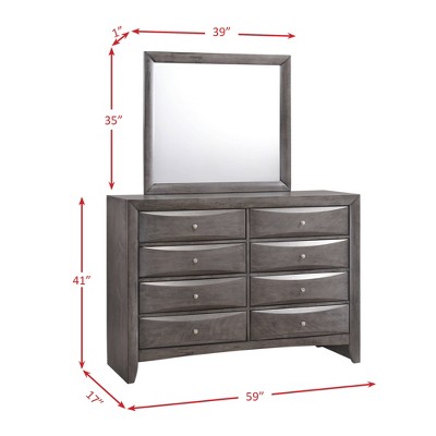 Transitional Gray 8-Drawer Dresser and Mirror Set with Nickel Hardware