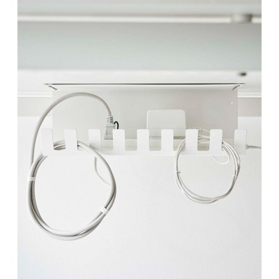 White Steel Under-Desk Cable Organizer with Hooks