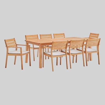 Viewscape 9pc Outdoor Patio Ash Wood Dining Set - Natural/Taupe - Modway