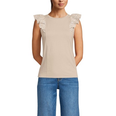 Lands' End Women's Embroidered Ruffle Tank Top