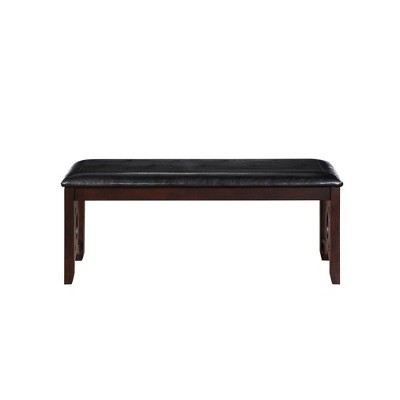 Ebony Black 46" Transitional Solid Wood and Faux Leather Bench
