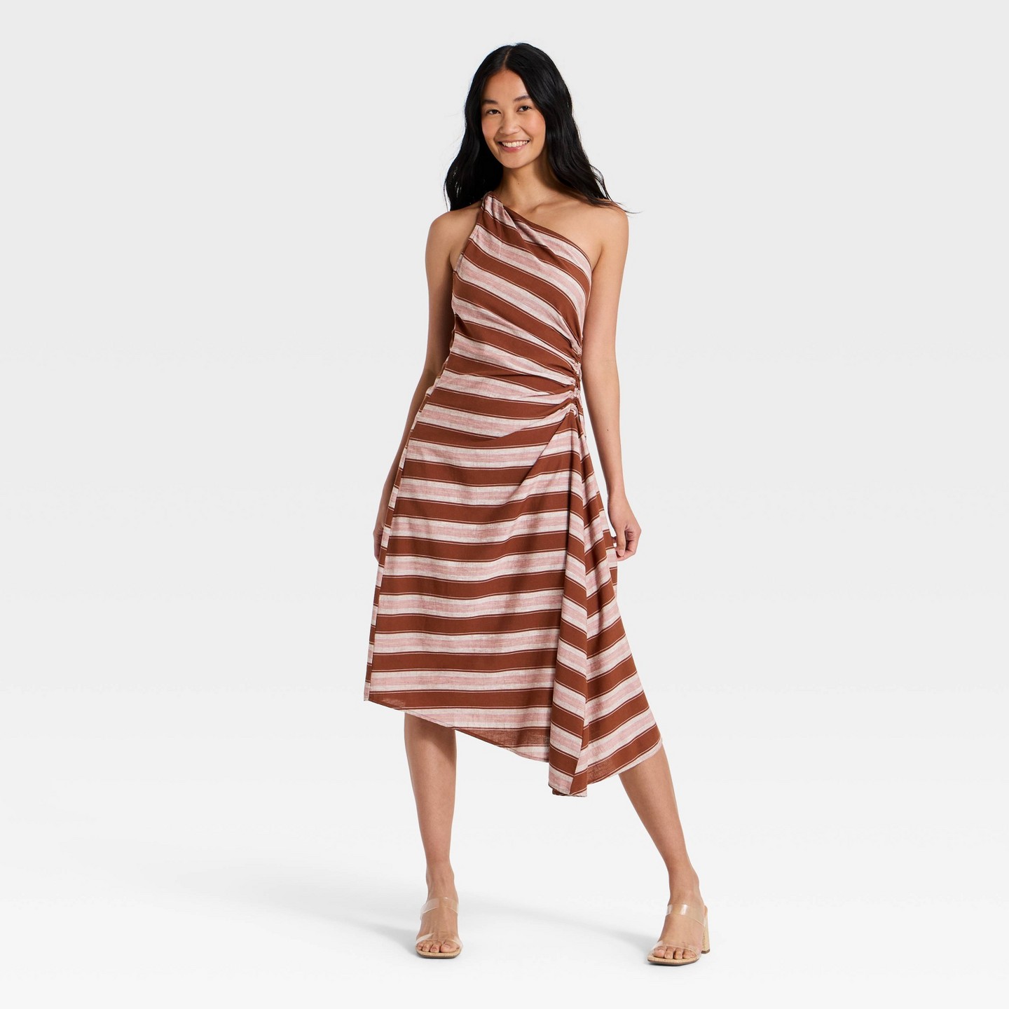 Женское платье A New Day Ruched Side Pleated Midi, цвет: Коричневый — фото 1