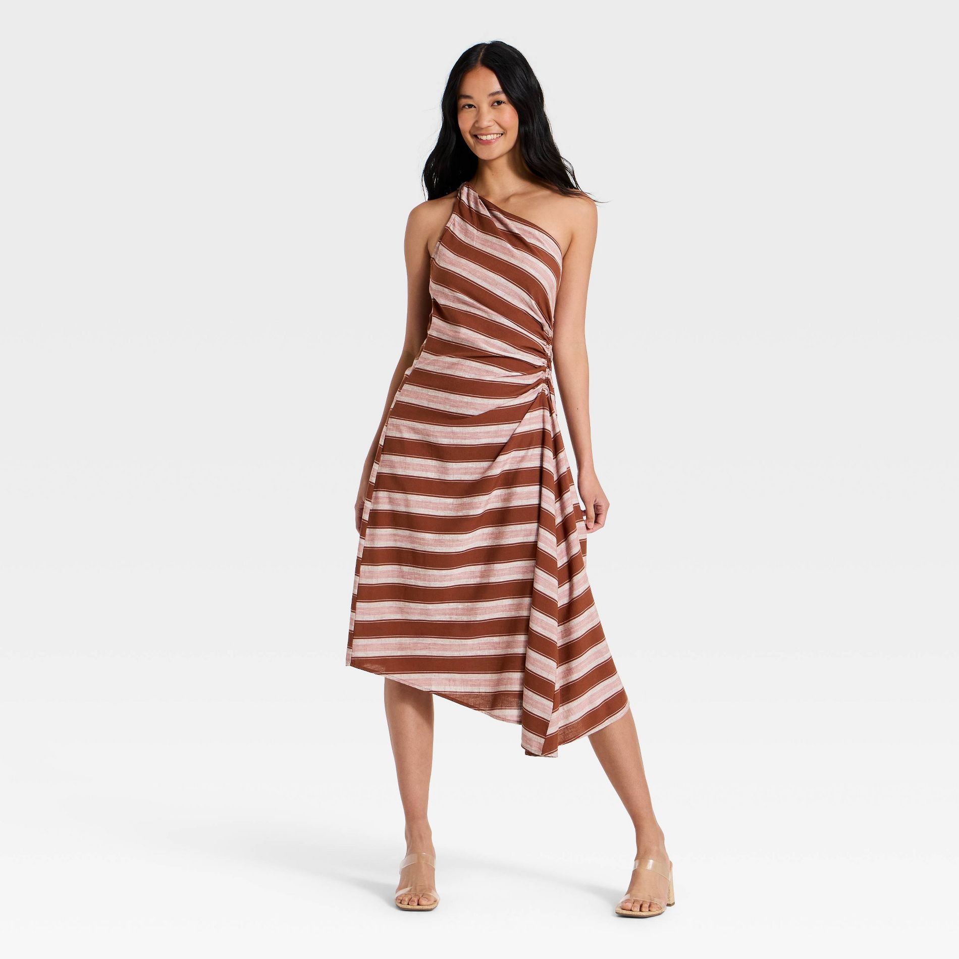 Women's Ruched Side Pleated Midi Dress - A New Day™ Brown 0