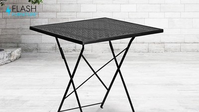 28" Black Steel Square Folding Patio Table