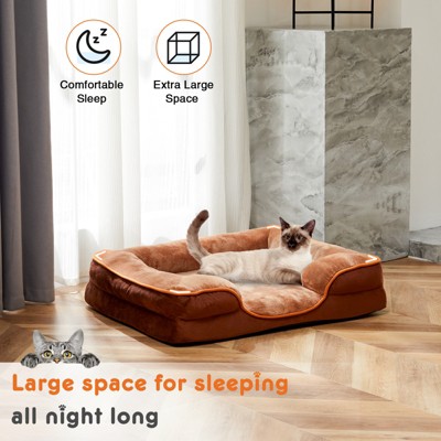 Bencmate Memory Foam Pet Bed, Pet Bed with Washable Removable Cover for Small Dogs and Cats,Brown(24"*18.1"*6.4")