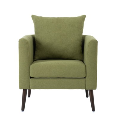 Tiramisubest Modern Chenille Accent Chair Mid-Century Fabric Lounge Chair Pillow Wood Legs Anti-Slip Footpad Living Room Bedroom, Olive Green