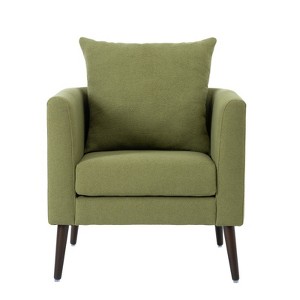 Tiramisubest Modern Chenille Accent Chair Mid-Century Fabric Lounge Chair Pillow Wood Legs Anti-Slip Footpad Living Room Bedroom, Olive Green - 1 of 4