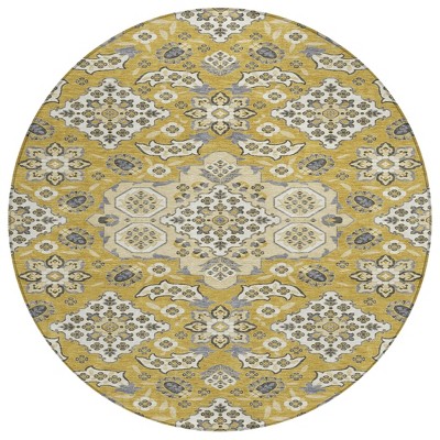 HomeRoots 8' Gold Beige And Gray Round Medallion Washable Indoor Outdoor Area Rug