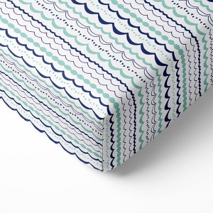 Bacati - Garland Mint Navy 100 percent Cotton Universal Baby US Standard Crib or Toddler Bed Fitted Sheet - 1 of 4